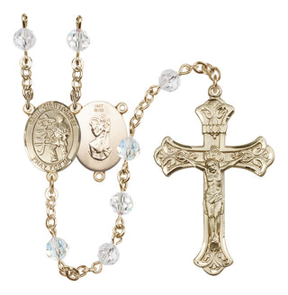 14 Karat Gold 6mm Austrian Crystal Saint Christopher / Karate Rosary in Crystal