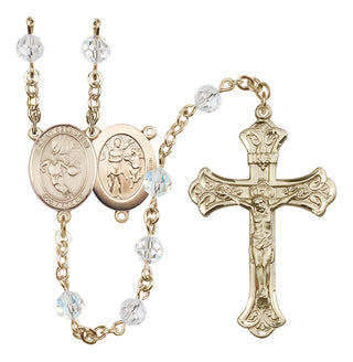 14 Karat Gold 6mm Austrian Crystal Saint Sebastian/Basketball Rosary in Crystal