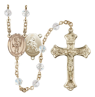 14 Karat Gold 6mm Austrian Crystal Guardian Angel/Baseball Rosary in Crystal
