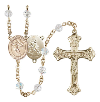 14 Karat Gold 6mm Austrian Crystal Guardian Angel/Hockey Rosary in Crystal