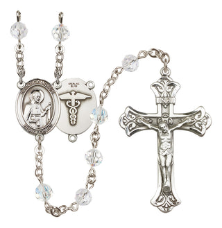 Sterling Silver 6mm Austrian Crystal Saint Camillus of Lellis / Nurse Rosary in Crystal
