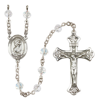 Sterling Silver 6mm Austrian Crystal Saint Christopher Rosary in Crystal