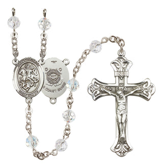 Sterling Silver 6mm Austrian Crystal Saint George / Coast Guard Rosary in Crystal