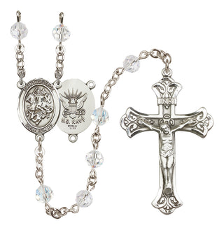 Sterling Silver 6mm Austrian Crystal Saint George / Navy Rosary in Crystal
