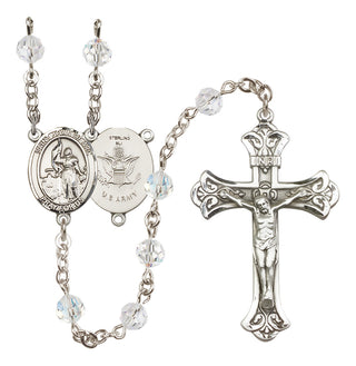 Sterling Silver 6mm Austrian Crystal Saint Joan of Arc / Army Rosary in Crystal
