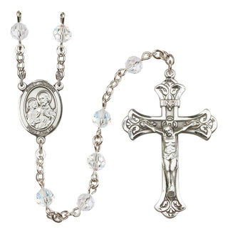 Sterling Silver 6mm Austrian Crystal Saint Joseph Rosary in Crystal