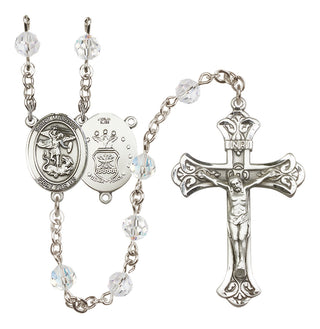 Sterling Silver 6mm Austrian Crystal Saint Michael / Air Force Rosary in Crystal