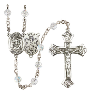 Sterling Silver 6mm Austrian Crystal Saint Michael/1St Responder Rosary in Crystal