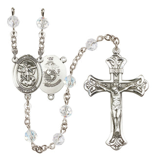 Sterling Silver 6mm Austrian Crystal Saint Michael / Marines Rosary in Crystal