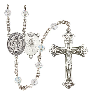 Sterling Silver 6mm Austrian Crystal Virgen Milagrosa Rosary in Crystal