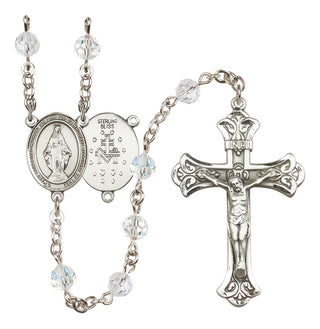 Sterling Silver 6mm Miraculous  Engraved Catholic Rosaries