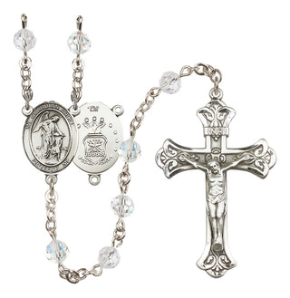 Sterling Silver 6mm Austrian Crystal Guardian Angel / Air Force Rosary in Crystal