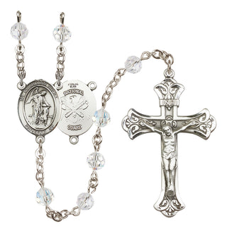 Sterling Silver 6mm Austrian Crystal Guardian Angel / Nat'l Guard Rosary in Crystal