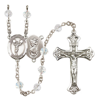 Sterling Silver 6mm Austrian Crystal Saint Christopher/Cheerleading Rosary in Crystal