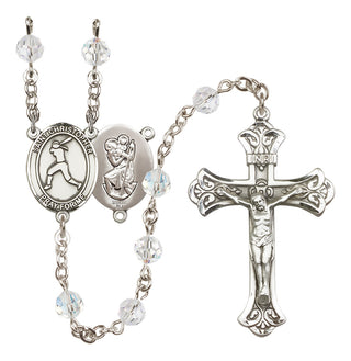 Sterling Silver 6mm Austrian Crystal Saint Christopher/Softball Rosary in Crystal