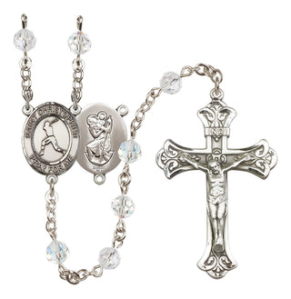 Sterling Silver 6mm Austrian Crystal Saint Christopher/Baseball Rosary in Crystal