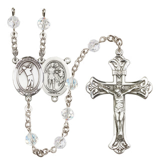 Sterling Silver 6mm Austrian Crystal Saint Sebastian/Golf Rosary in Crystal