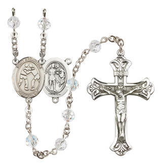 Sterling Silver 6mm Austrian Crystal Saint Sebastian/Wrestling Rosary in Crystal