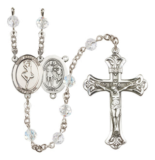 Sterling Silver 6mm Austrian Crystal Saint Sebastian/Dance Rosary in Crystal