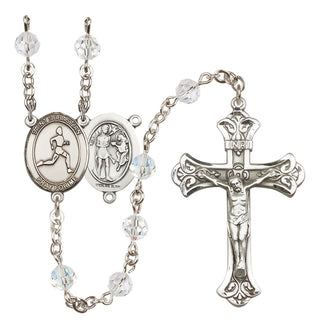Sterling Silver 6mm Austrian Crystal Saint Sebastian/Track & Field Rosary in Crystal