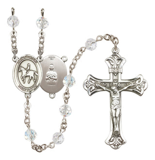 Sterling Silver 6mm Austrian Crystal Saint Kateri/Equestrian Rosary in Crystal