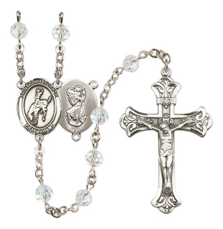 Sterling Silver 6mm Austrian Crystal Saint Christopher / Rodeo Rosary in Crystal