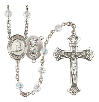 Sterling Silver 6mm Austrian Crystal Saint Christopher / Skiing Rosary in Crystal