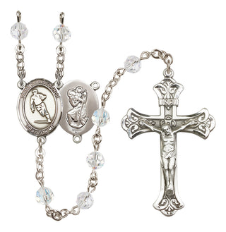 Sterling Silver 6mm Austrian Crystal Saint Christopher / Rugby Rosary in Crystal