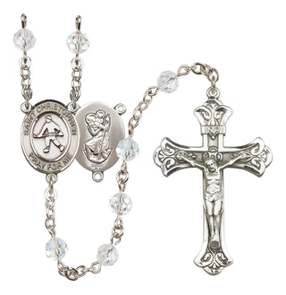 Sterling Silver 6mm Austrian Crystal Saint Christopher / Field Hockey Rosary in Crystal