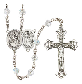 Sterling Silver 6mm Austrian Crystal Saint Sebastian / Motorcycle Rosary in Crystal