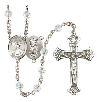 Sterling Silver 6mm Austrian Crystal Saint Christopher/Water Polo Women Rosary in Crystal