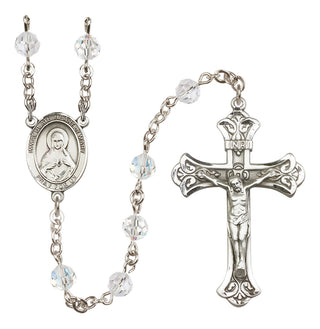 Sterling Silver 6mm Austrian Crystal Immaculate Heart of Mary Rosary in Crystal
