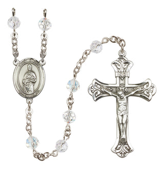 Sterling Silver 6mm Austrian Crystal Saint Eligius Rosary in Crystal