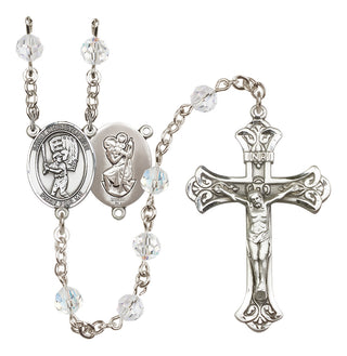 Sterling Silver 6mm Austrian Crystal Saint Christopher/Baseball Rosary in Crystal