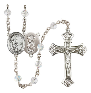 Sterling Silver 6mm Austrian Crystal Saint Christopher/Soccer Rosary in Crystal