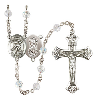 Sterling Silver 6mm Austrian Crystal Saint Christopher/Swimming Rosary in Crystal