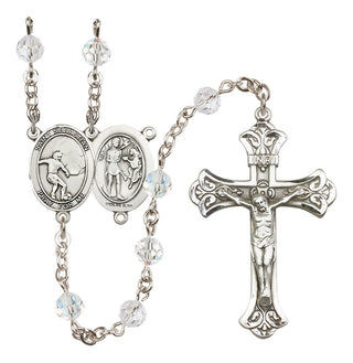 Sterling Silver 6mm Austrian Crystal Saint Sebastian / Soccer Rosary in Crystal