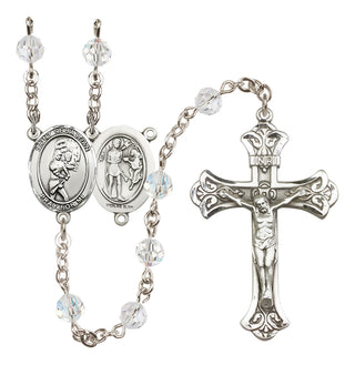 Sterling Silver 6mm Austrian Crystal Saint Sebastian/Softball Rosary in Crystal