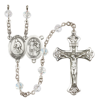 Sterling Silver 6mm Austrian Crystal Saint Sebastian/Wrestling Rosary in Crystal