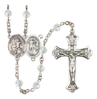Sterling Silver 6mm Austrian Crystal Saint Sebastian/Soccer-Women Rosary in Crystal