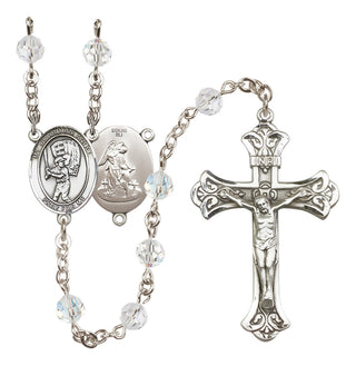 Sterling Silver 6mm Austrian Crystal Guardian Angel/Baseball Rosary in Crystal