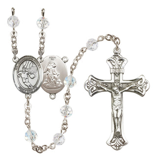 Sterling Silver 6mm Austrian Crystal Guardian Angel/Basketball Rosary in Crystal