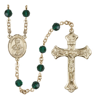 14 Karat Gold-Filled 6mm Austrian Crystal Saint Alexander Sauli Rosary in Emerald