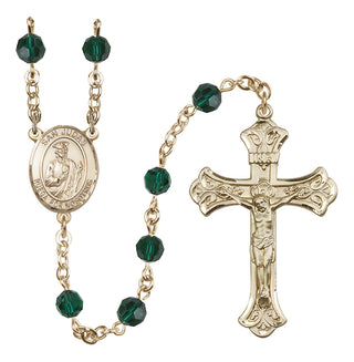 14 Karat Gold-Filled 6mm Austrian Crystal San Judas Rosary in Emerald