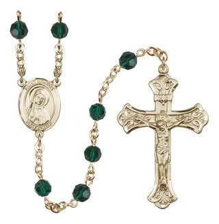 14 Karat Gold-Filled 6mm Austrian Crystal Saint Monica Rosary in Emerald