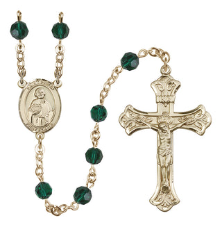 14 Karat Gold-Filled 6mm Austrian Crystal Saint Philip the Apostle Rosary in Emerald
