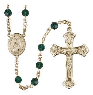 14 Karat Gold-Filled 6mm Austrian Crystal Saint Teresa of Avila Rosary in Emerald