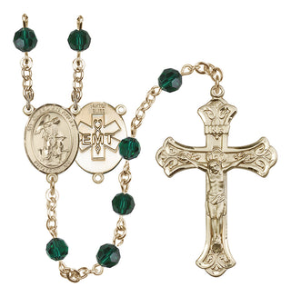 14 Karat Gold-Filled 6mm Austrian Crystal Guardian Angel / EMT Rosary in Emerald