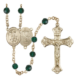 14 Karat Gold-Filled 6mm Austrian Crystal Guardian Angel / Nat'l Guard Rosary in Emerald