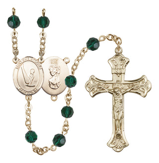 14 Karat Gold-Filled 6mm Austrian Crystal Saint Christopher/Gymnastics Rosary in Emerald